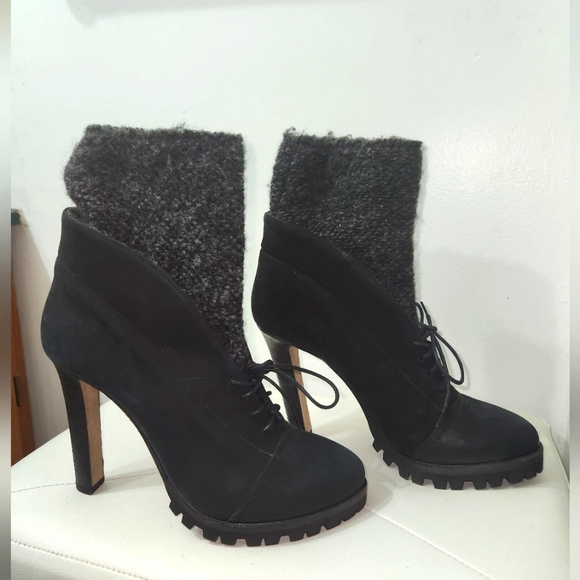 VIC MATIE ITALIAN LEATHER LUG SOLE & WOOL BLEND SOCK ANKLE BOOTS 40 - Picture 5 of 10